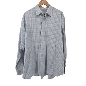 Peter Millar Men's XL Button Down Shirt Blue Plaid‎ 100% Cotton Crown Collection